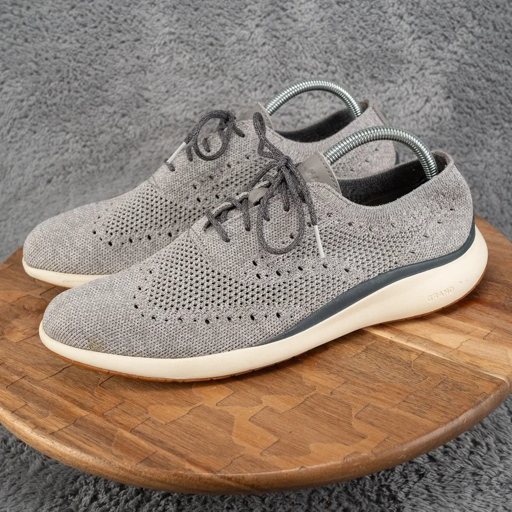 Cole Haan Grand Troy Mens Size 9 (M) Wingtip Oxford Cool Gray Knit Casual Dress